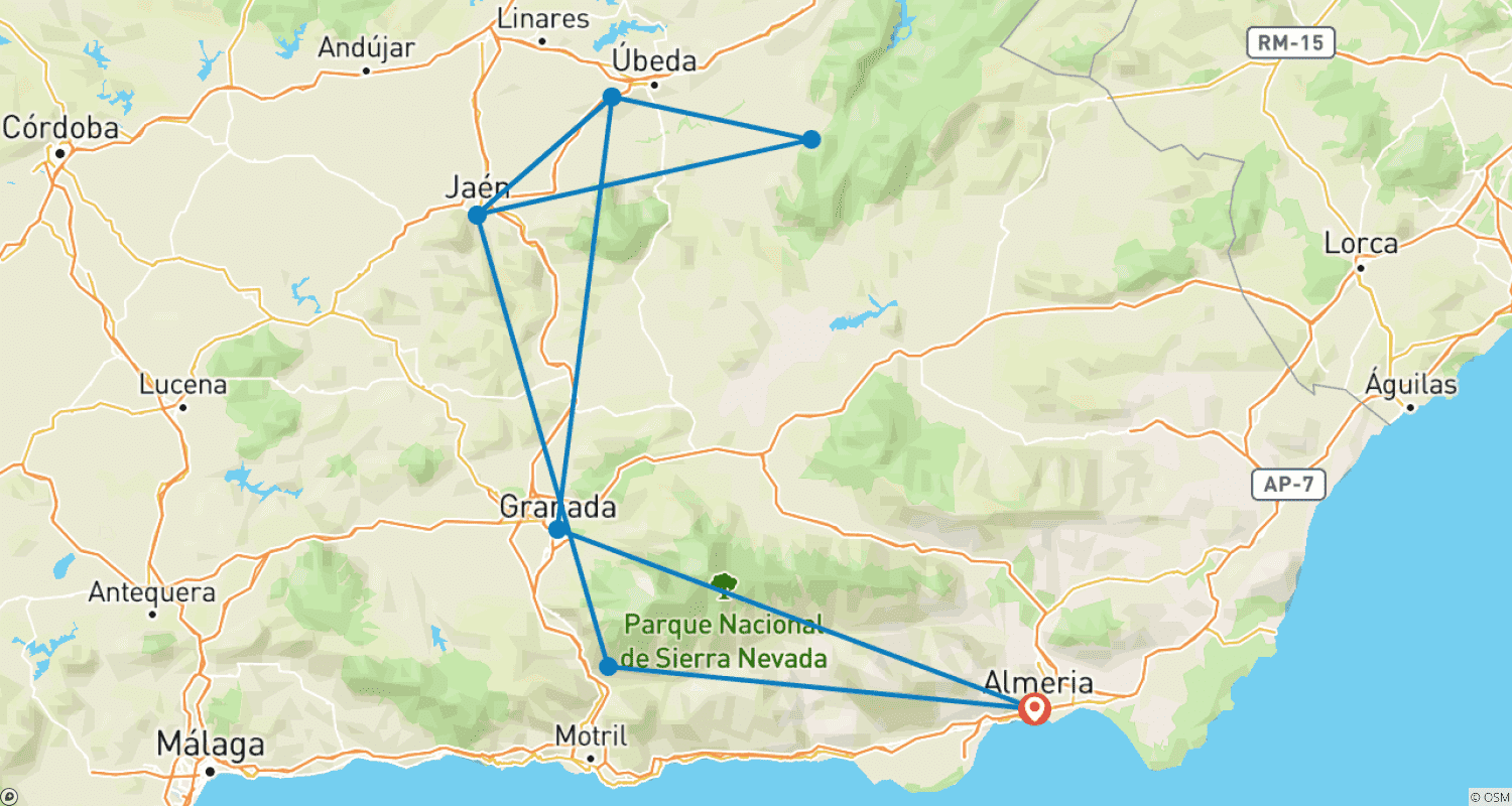 Mapa do percurso de Costa Tropical e Natureza, Viagem de Carro