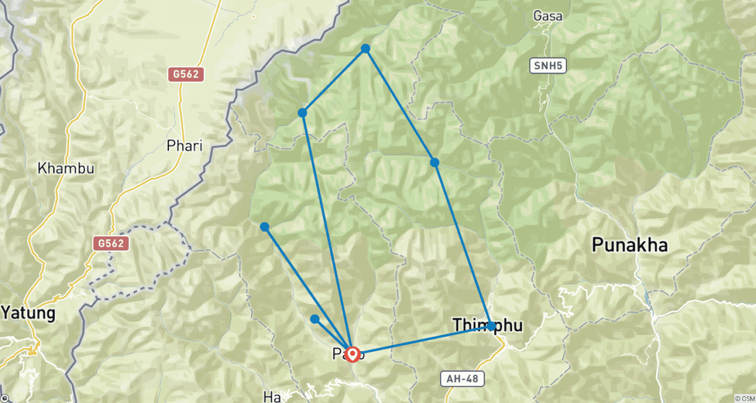 Mapa trasy: Trekking Dookoła Jomolhari