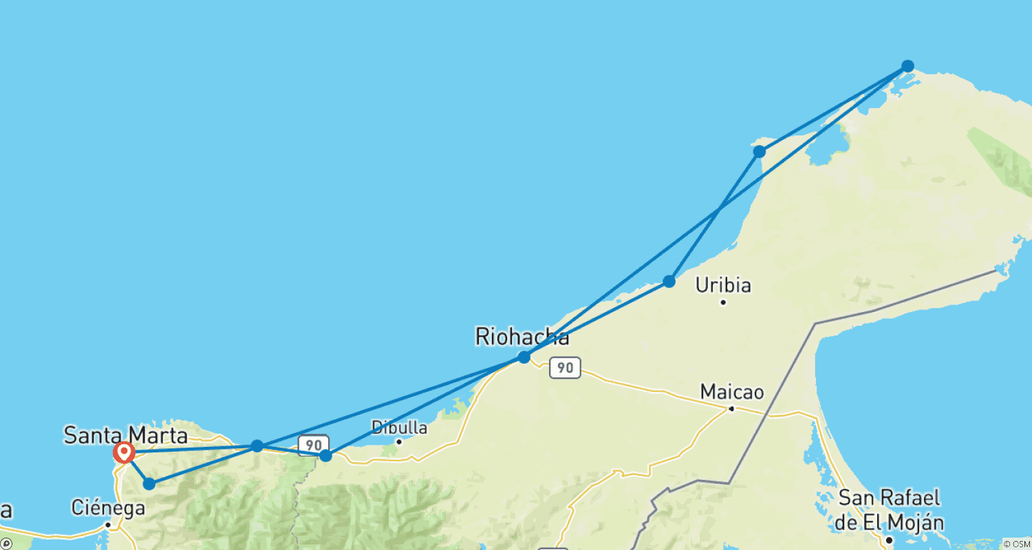 Mapa do percurso de Explorador do Caribe de 9 Dias