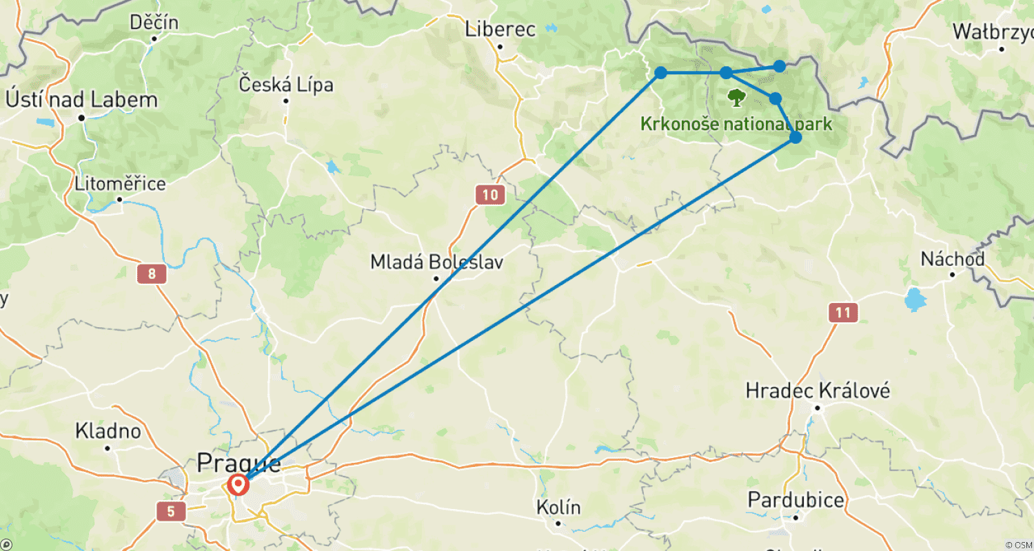 Mapa do percurso de Caminhada pelas Montanhas Gigantes