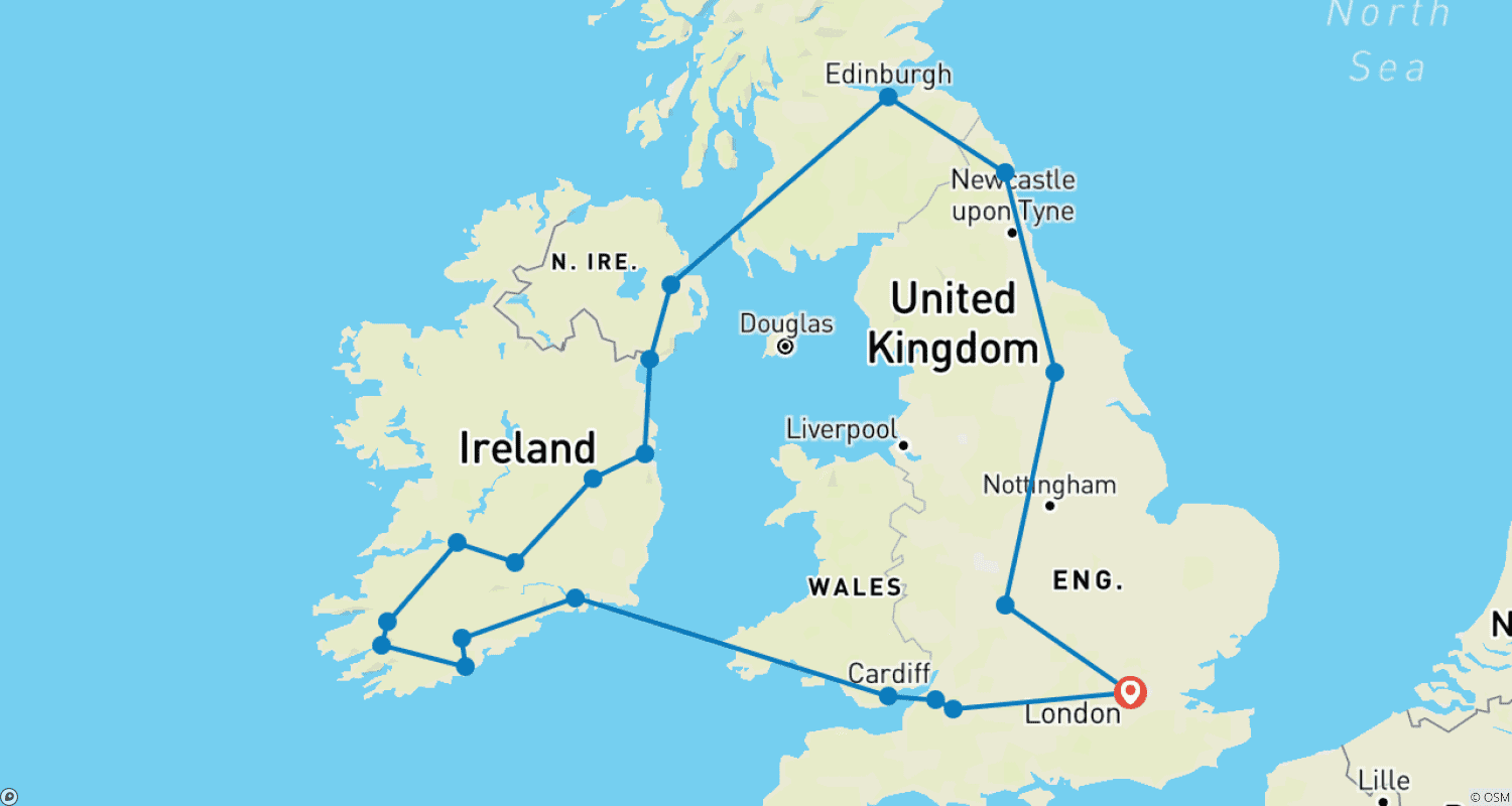 Mapa trasy: Najważniejsze atrakcje Wielkiej Brytanii i Irlandii