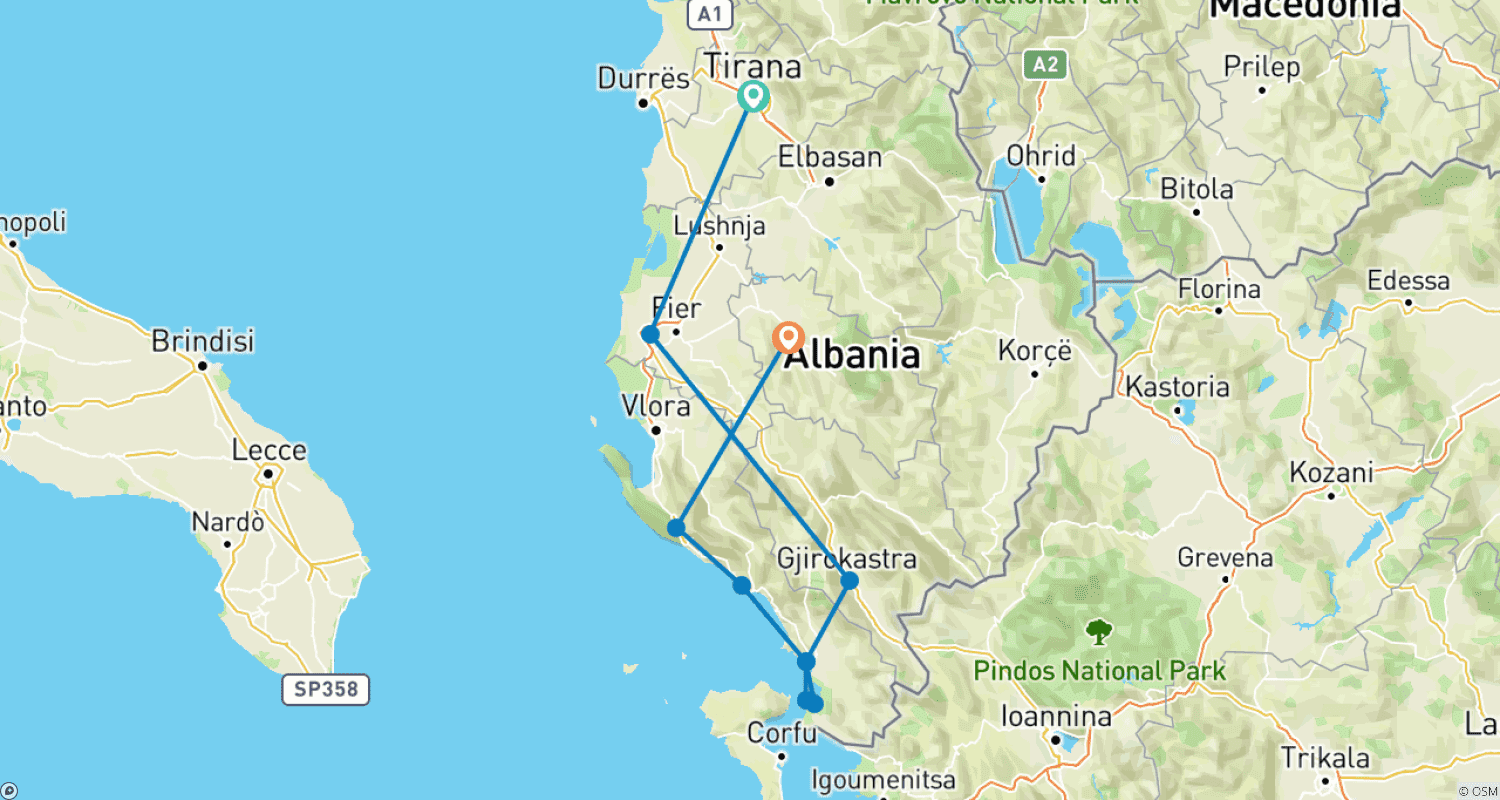 Mapa do percurso de Self Drive: A week in Albania - Tirana to Saranda