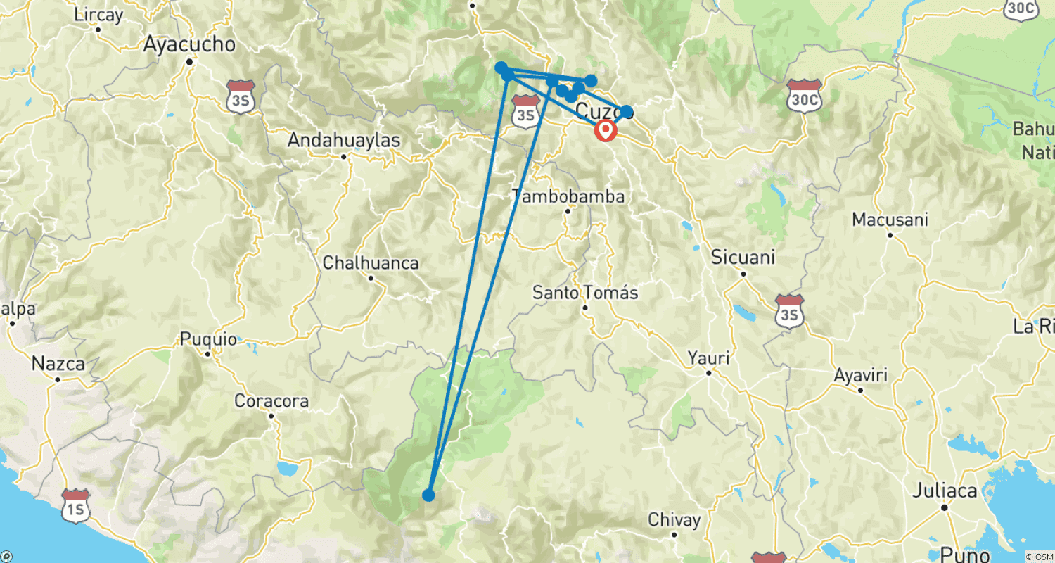 Mapa do percurso de Trilha Inca para Machu Picchu em 7 dias