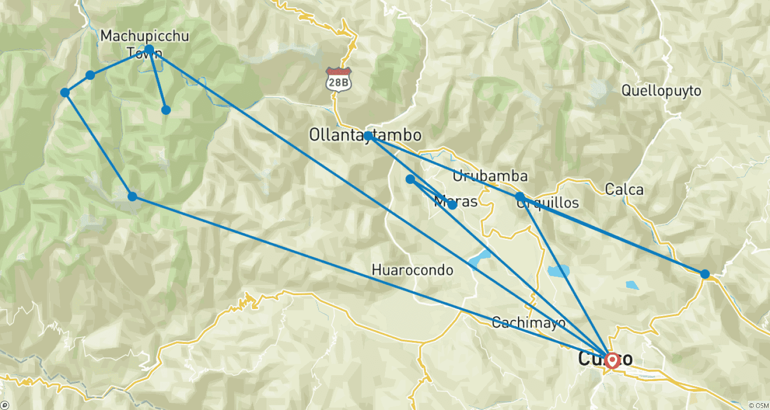 Mapa trasy: 8-dniowy trekking Salkantay do Machu Picchu