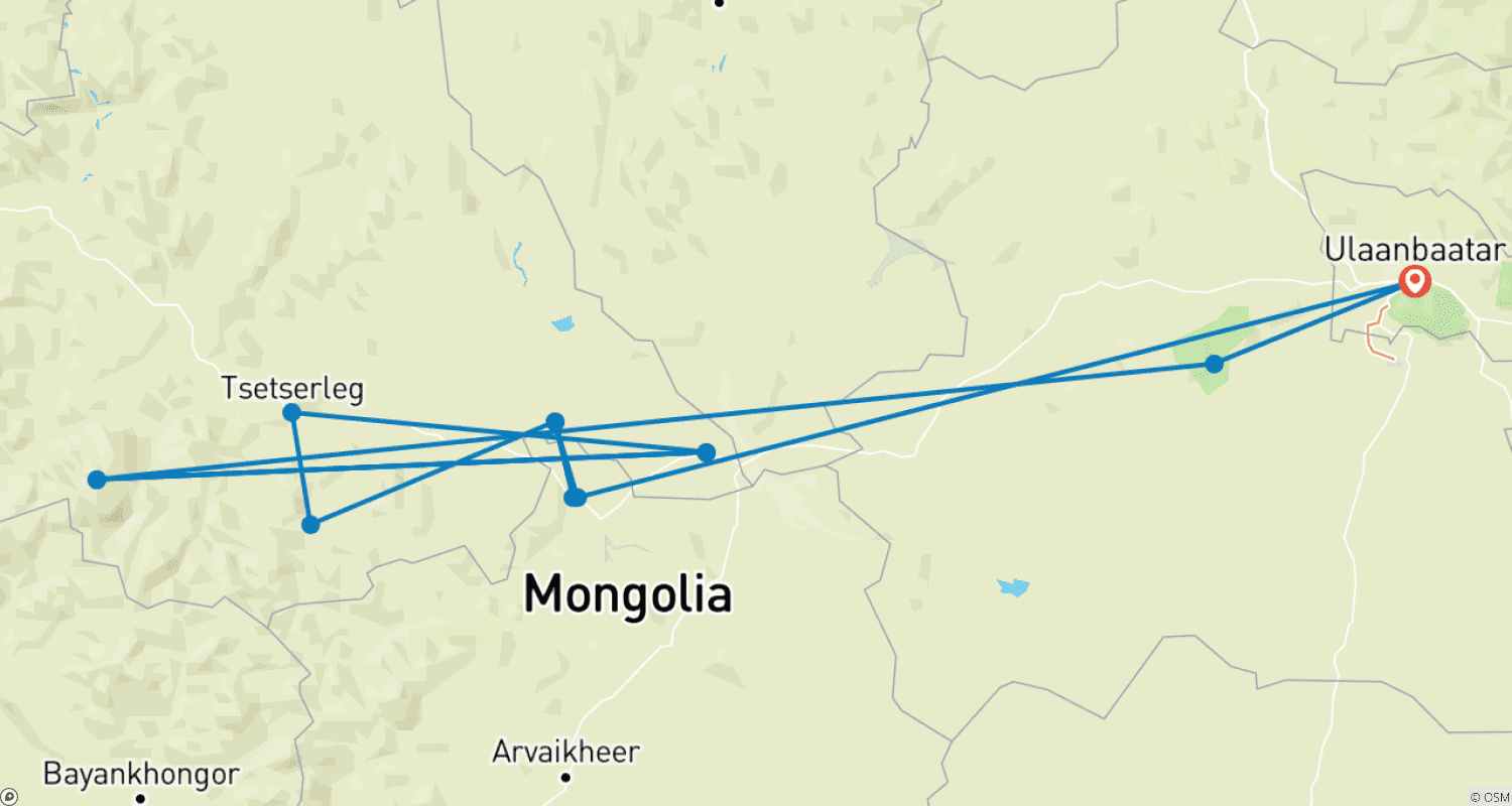 Mapa trasy: Jazda na rowerze po Mongolii - 11 dni