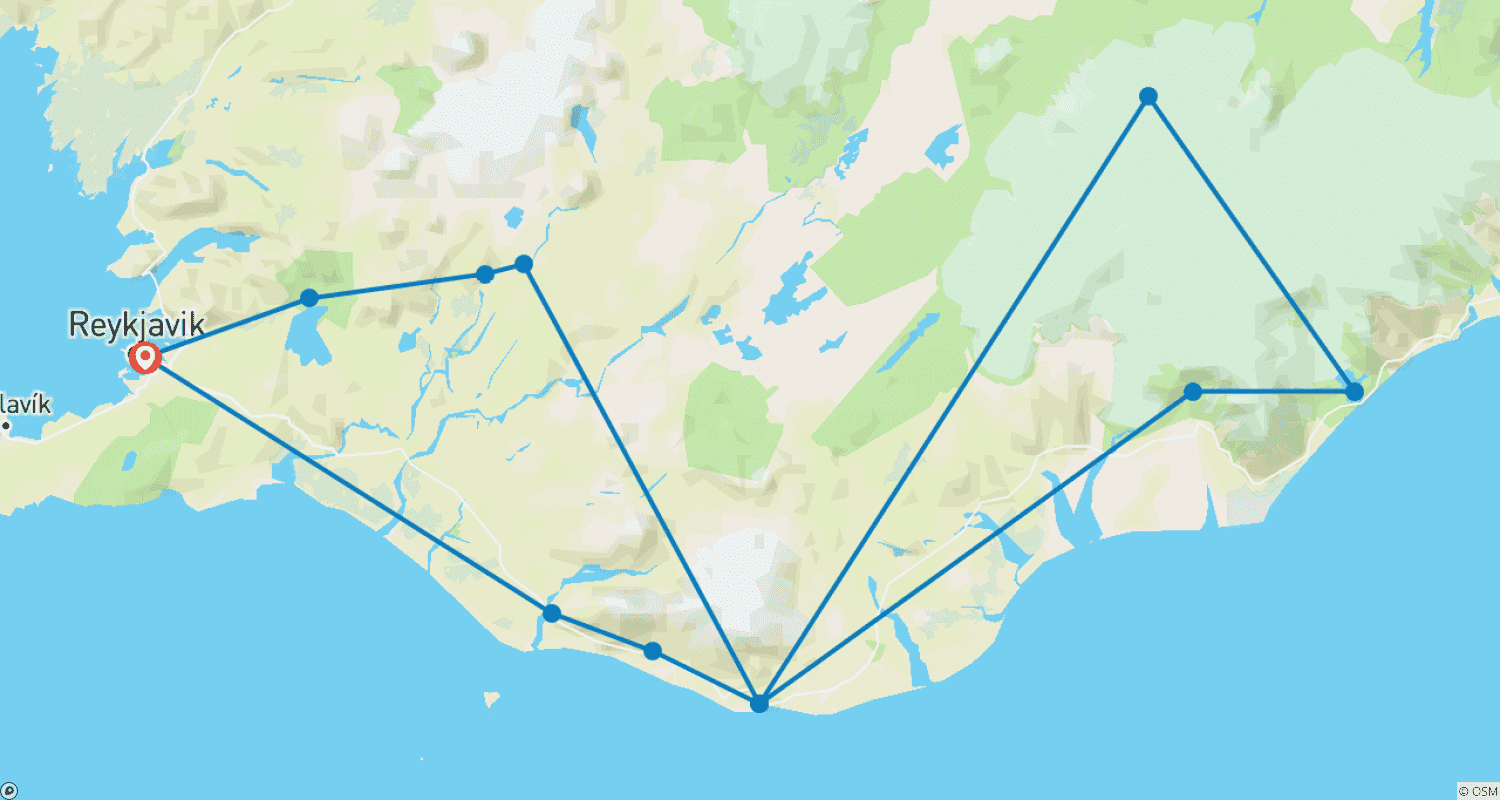 Mapa trasy: Perły Islandii z Zorzą Polarną
