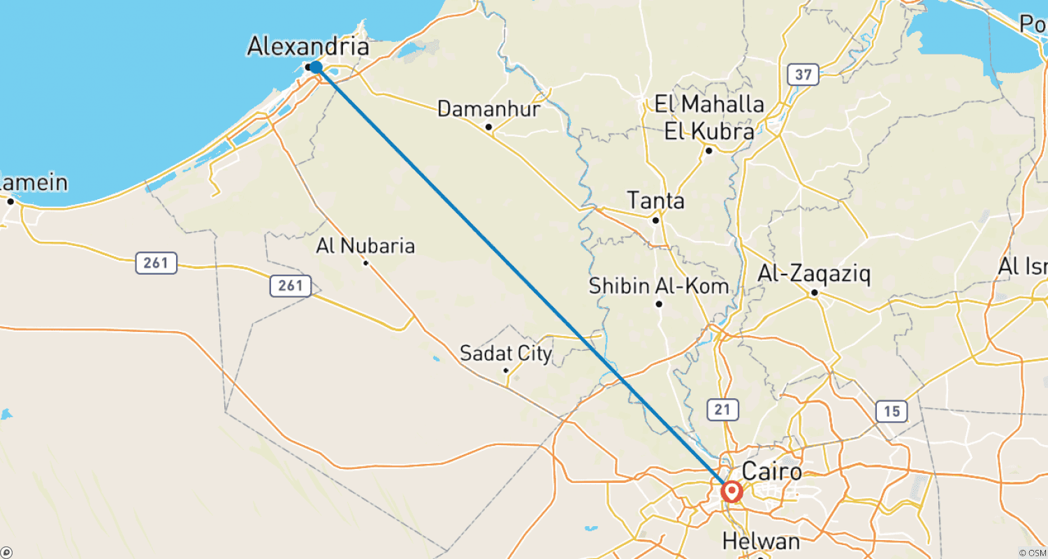 Mapa do percurso de Pacote Turístico Privado de 3 Dias no Cairo e Alexandria