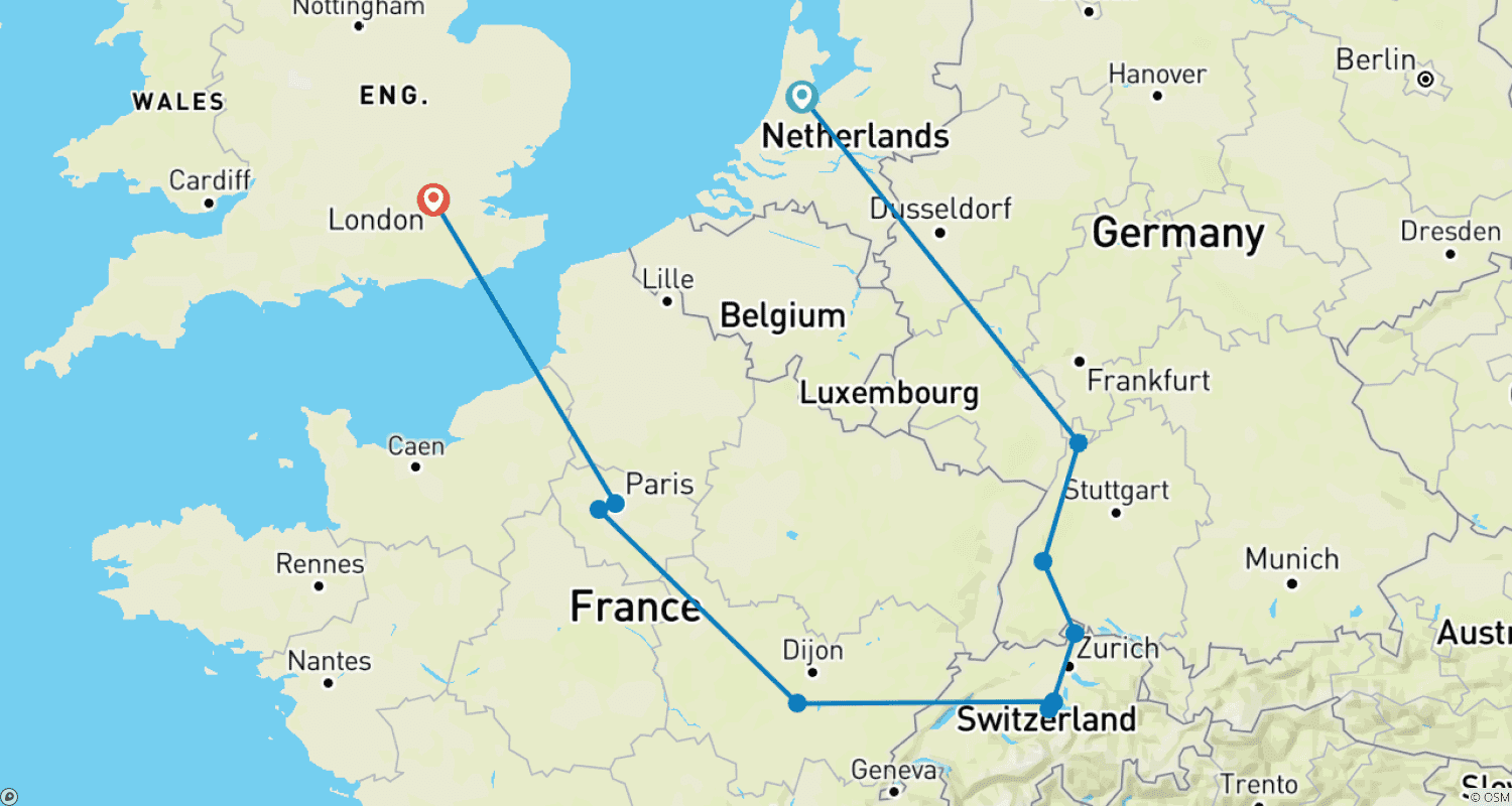 Mapa trasy: Europejski Przegląd z Londynem