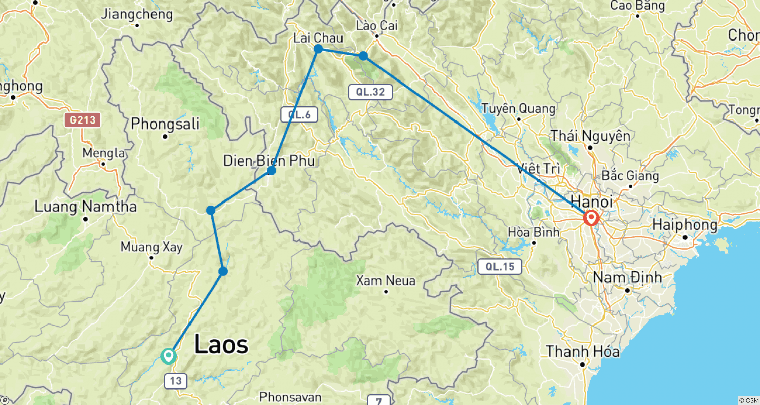 خريطة مسار Cycle Luang Prabang to Hanoi - 12 Days