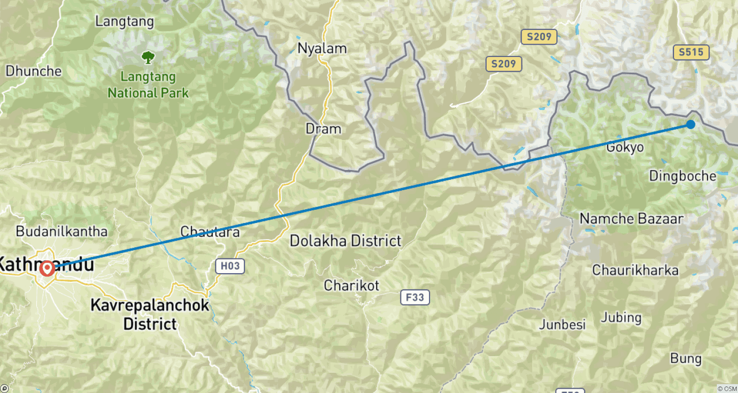 Mapa do percurso de Passeio de Helicóptero com Aterragem no Acampamento Base do Everest