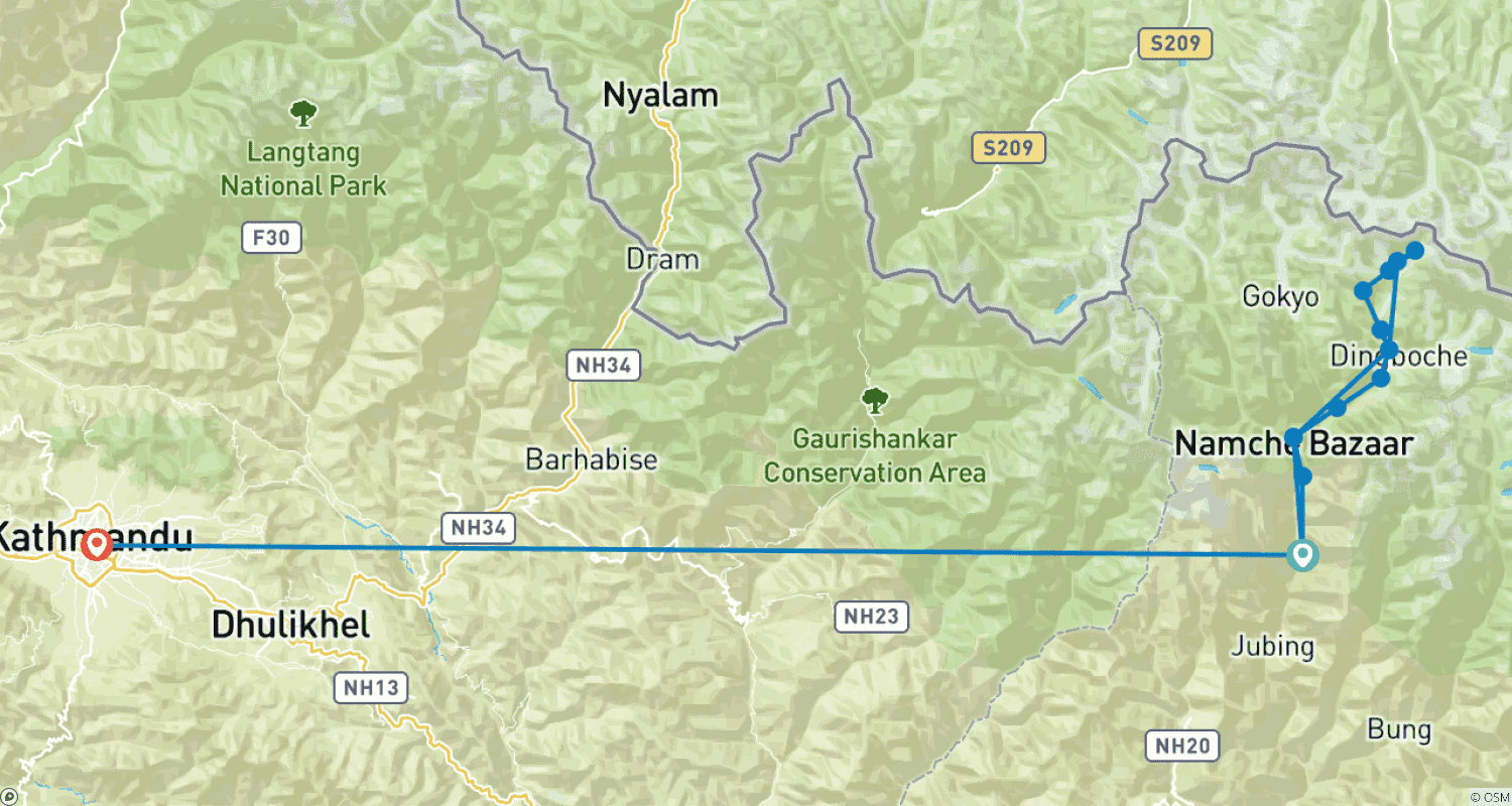 Mapa trasy: Trekking do Bazy pod Mount Everestem 12 dni