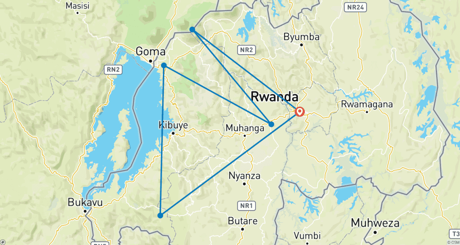 Mapa do percurso de 8 Dias: Nyungwe, Lago Kivu e Gorilas em Ruanda