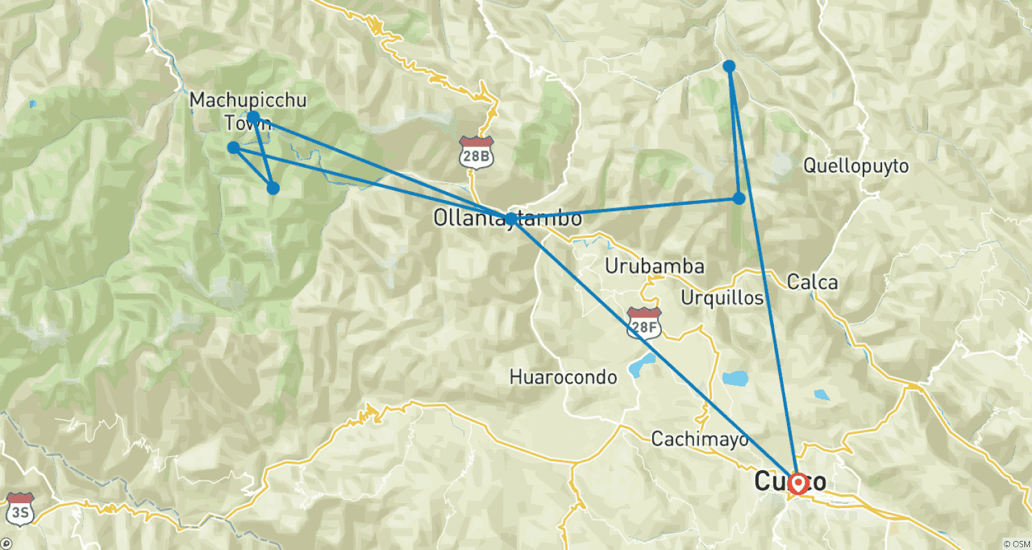 Mapa do percurso de Caminhada Lares e Trilha Inca Curta para Machu Picchu 5 dias e 4 noites