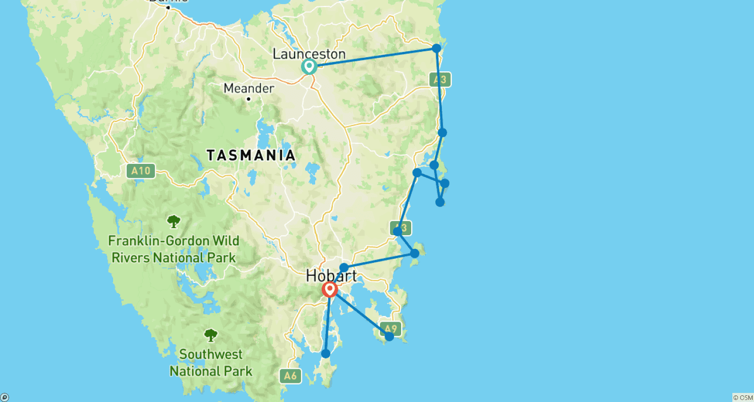 Mapa trasy: Wypad na Tasmanię