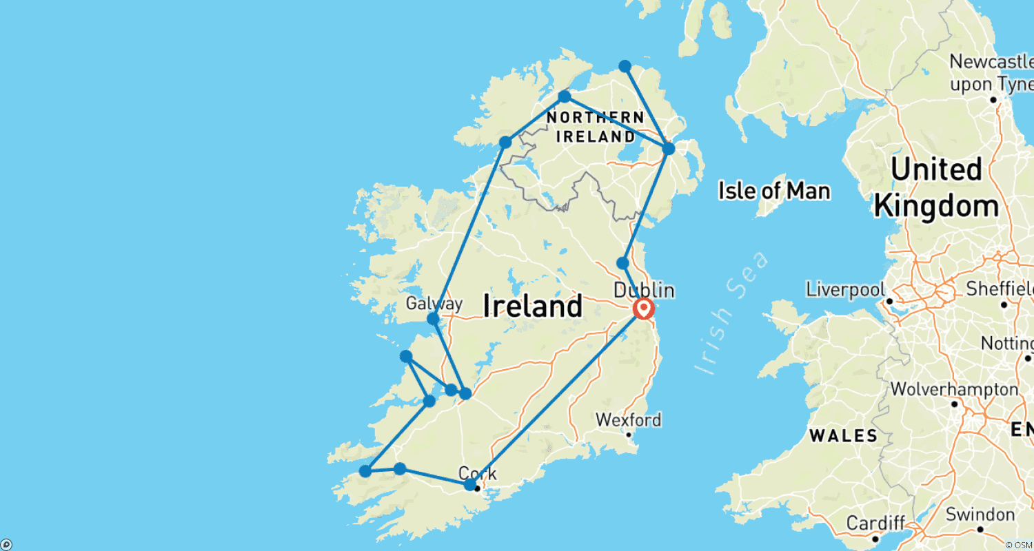 Mapa do percurso de Trevo e Leprechauns (10 Dias)