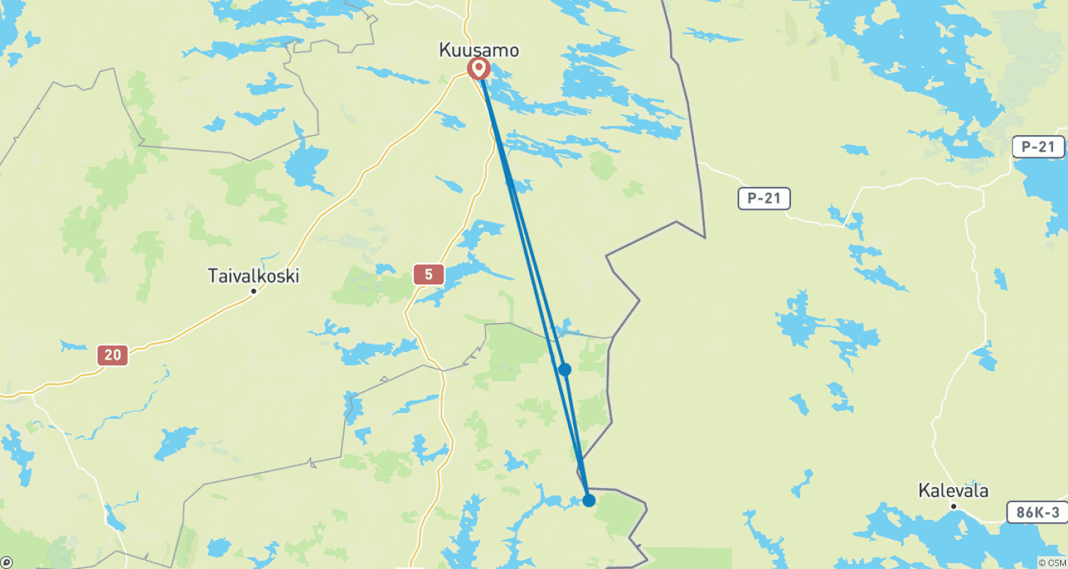 Mapa do percurso de Excursão de Esqui Kalevala