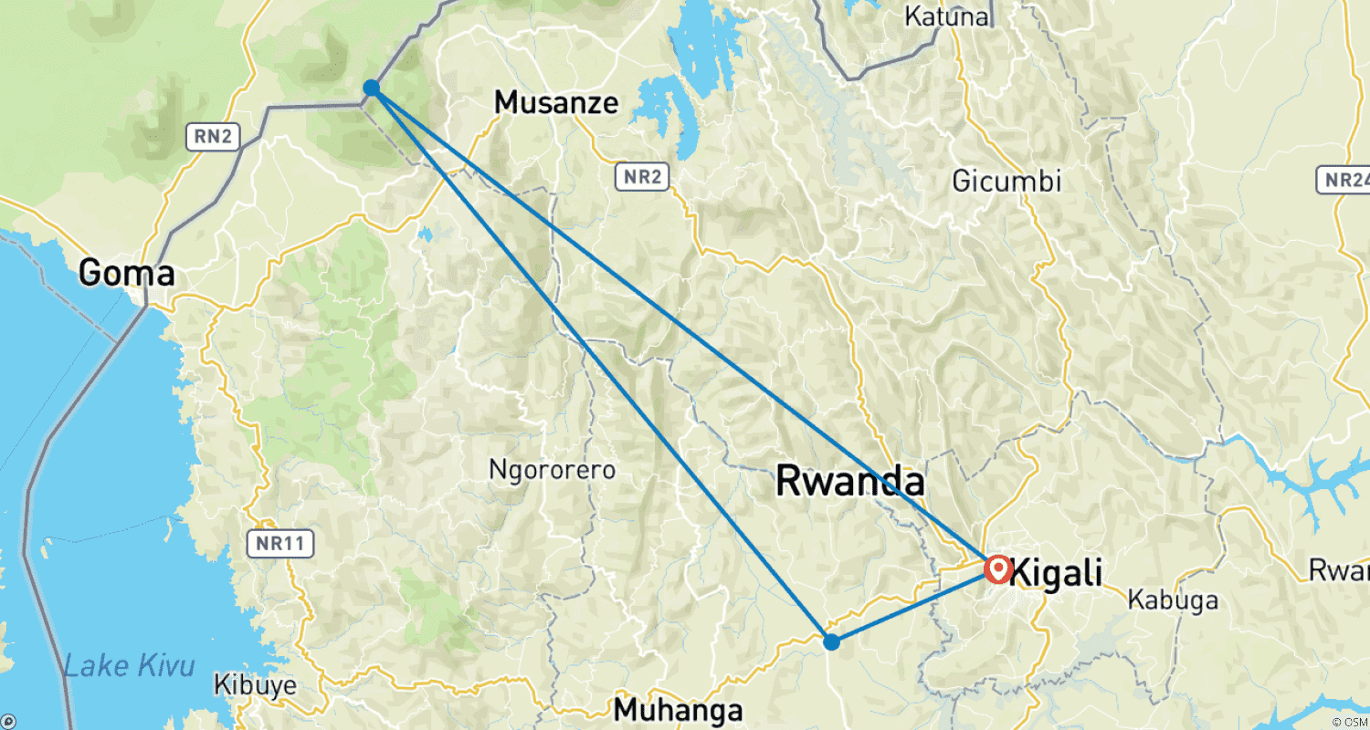 Mapa do percurso de Excursão Notável de 5 Dias / 4 Noites em Ruanda
