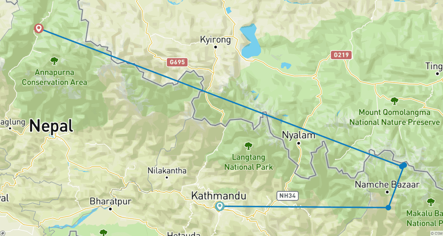 Mapa trasy: Wycieczka helikopterem do bazy pod Mount Everestem 4 godziny
