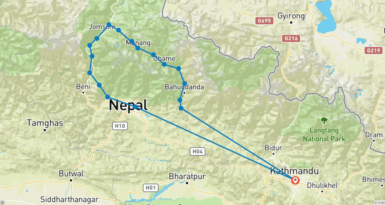 Mapa trasy: Annapurna Circuit Trek