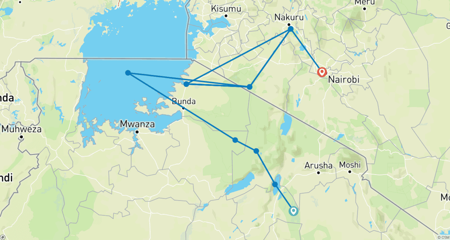 Mapa trasy: 10-dniowa przygoda w Kenii i Tanzanii