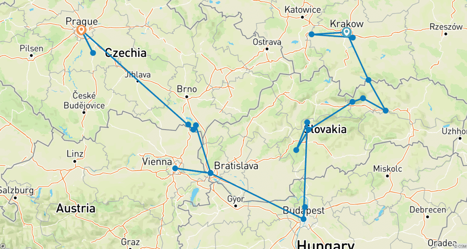 Mapa do percurso de Highlights of Eastern Europe