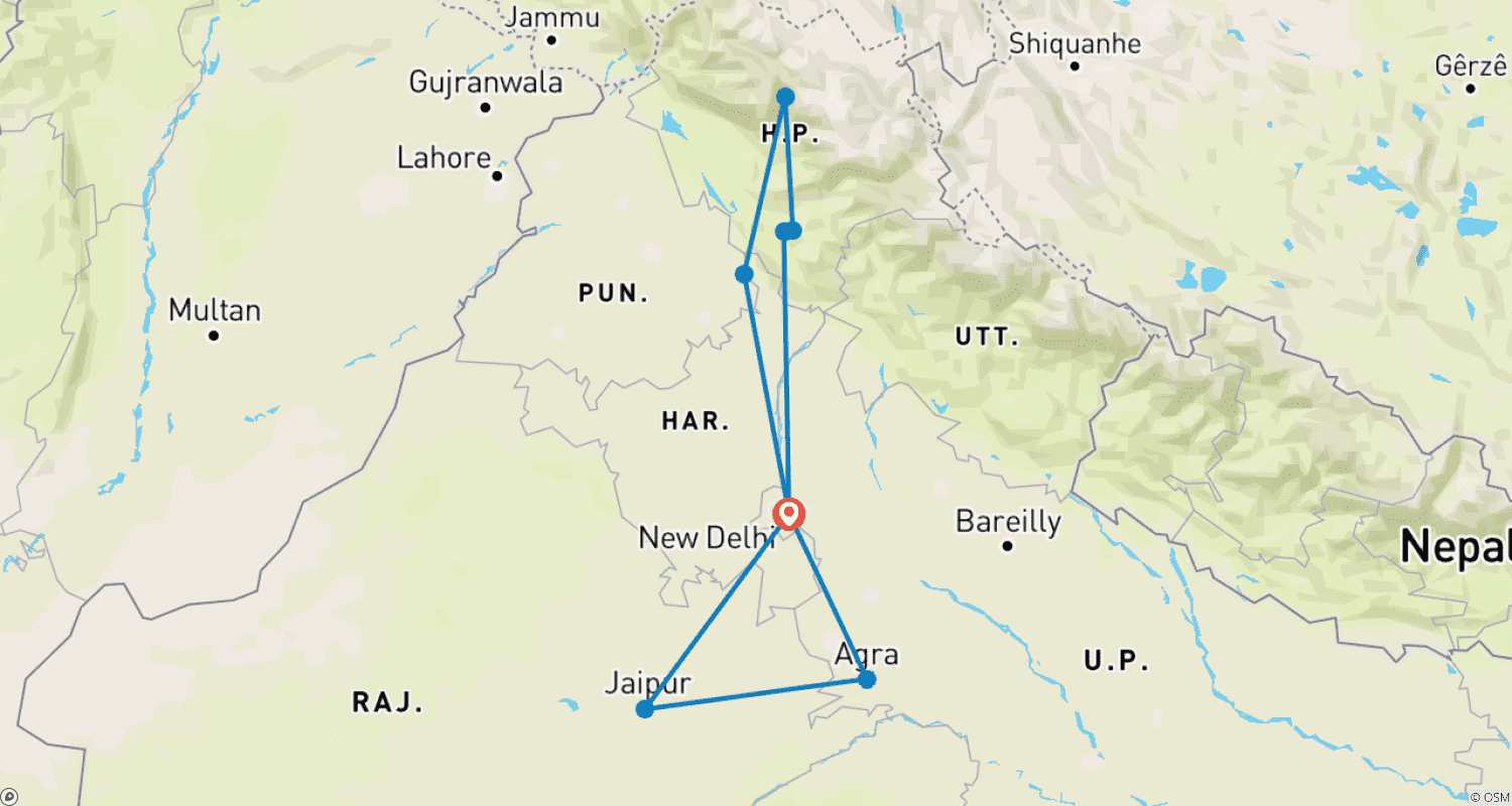 Mapa trasy: Classical 11 Days Golden Triangle Tour With Shimla and Manali (ALL INCLUSIVE)