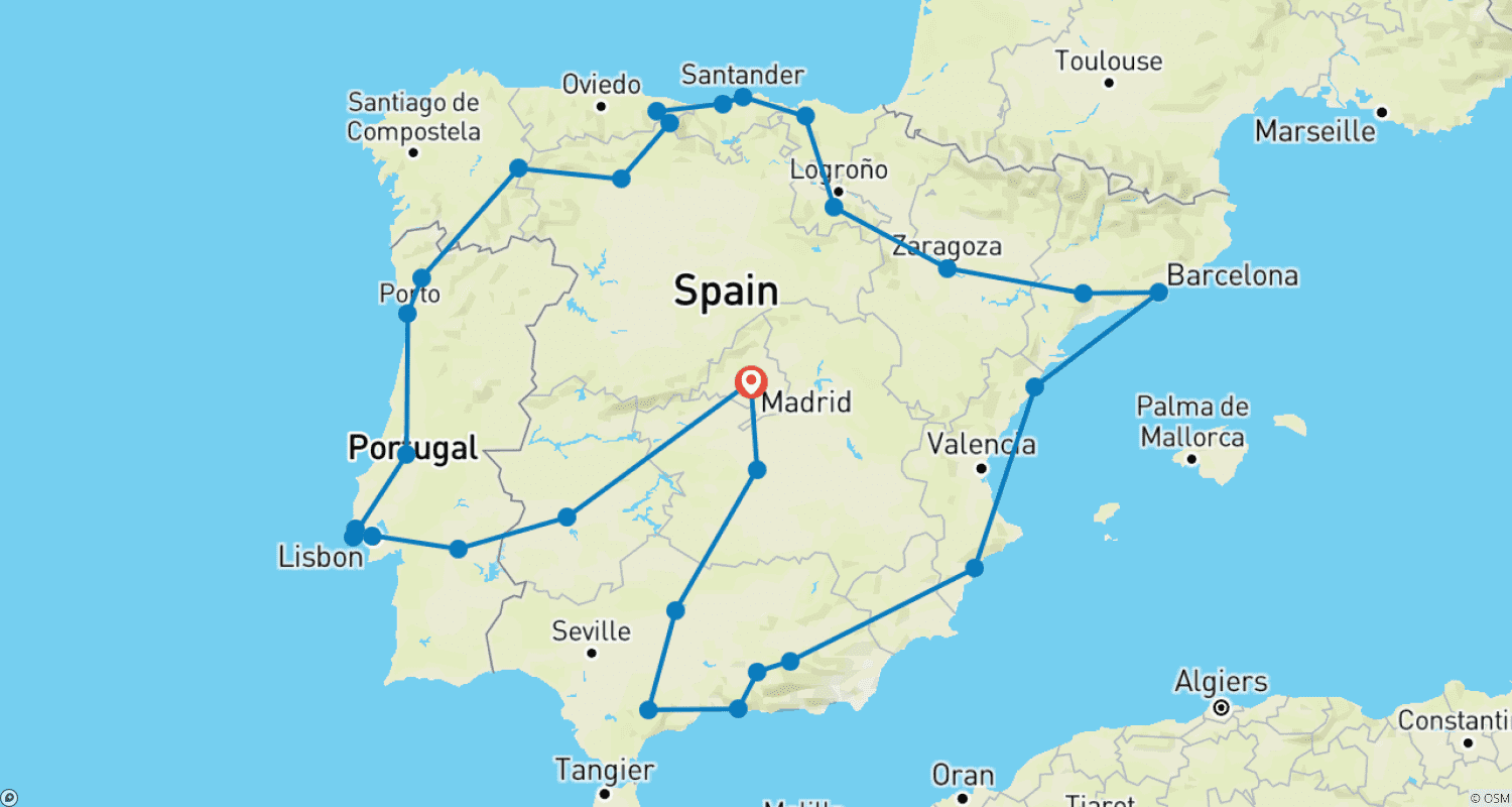 Mapa do percurso de Grande Tour Ibérico