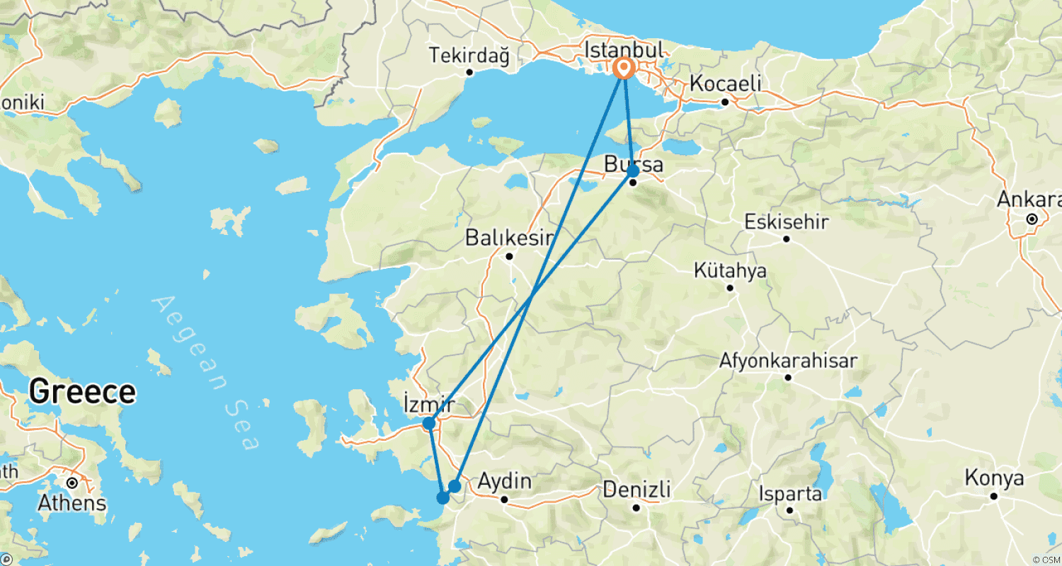 Mapa do percurso de Istanbul and Ephesus