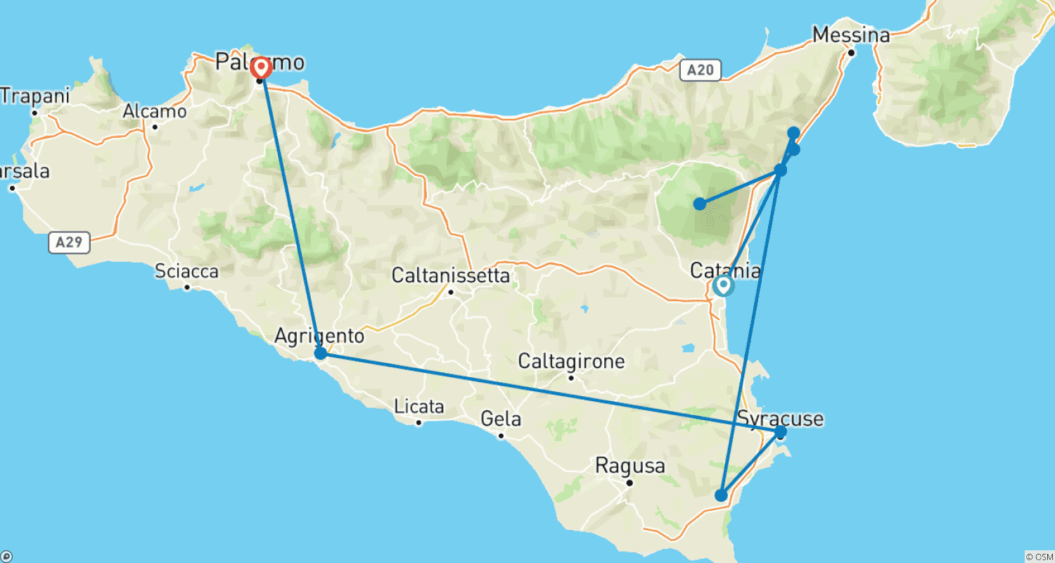 Mapa trasy: Ekskluzywna prywatna wycieczka po Sycylii: najważniejsze atrakcje