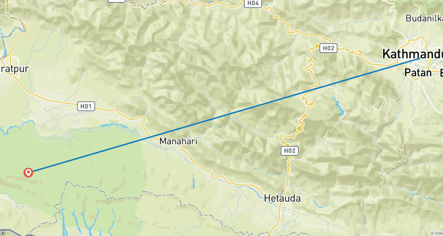 Mapa do percurso de Excursão de 7 Dias ao Parque Nacional de Chitwan, Nepal