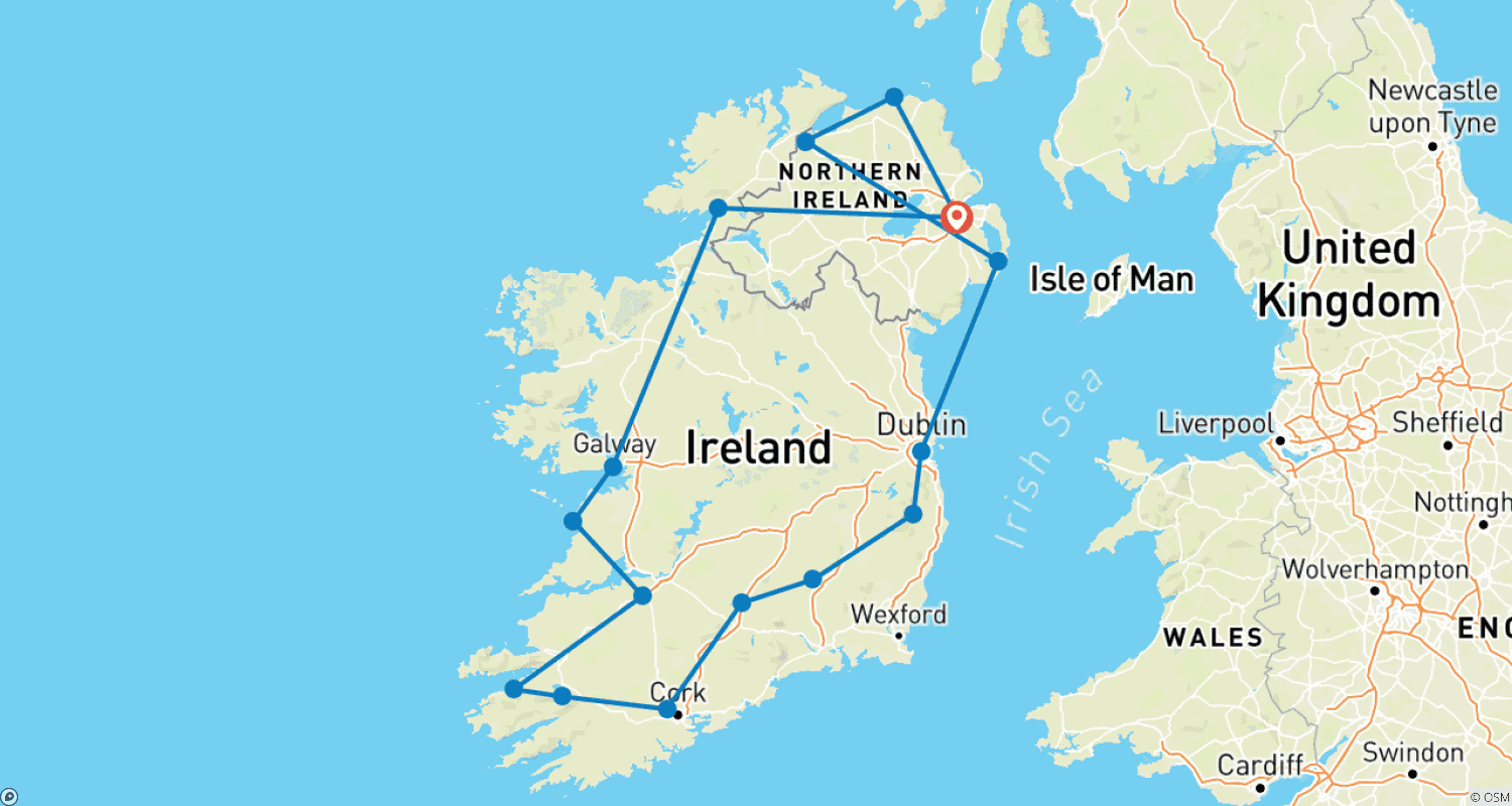 Mapa do percurso de Irlanda Definitiva (Pequenos Grupos, Início em Belfast)