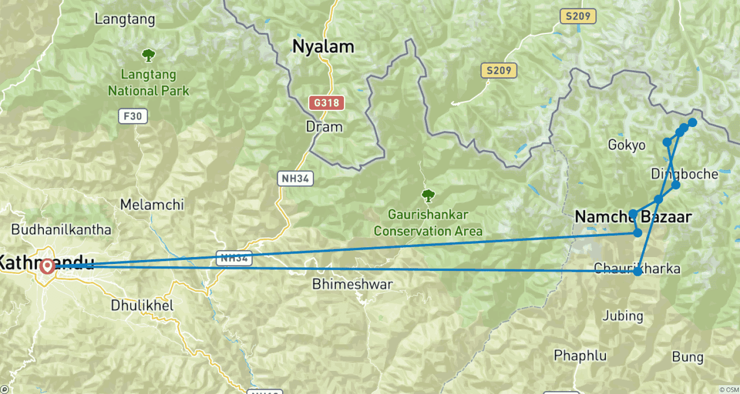 Mapa do percurso de Trekking Luxuoso ao Acampamento Base do Everest com Retorno de Helicóptero