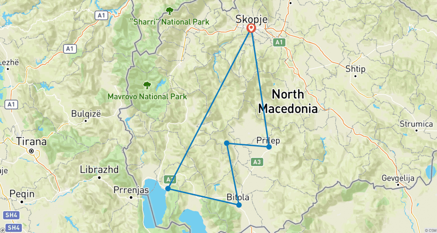 Mapa do percurso de Tour "Coração" da Macedônia