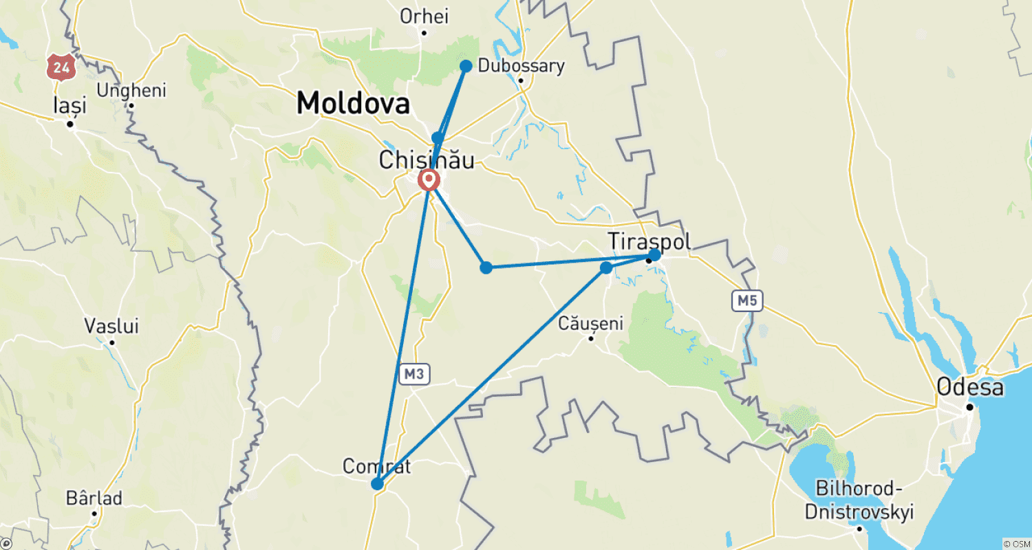 Mapa do percurso de Tour Multicultural na Moldávia