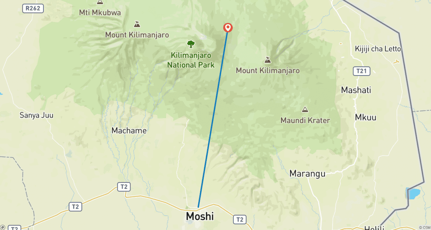 Mapa do percurso de Melhor Viagem de Um Dia na Base do Kilimanjaro