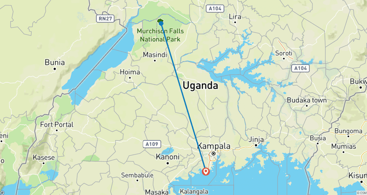 Mapa do percurso de 3 Dias: O Melhor do Parque Nacional Murchison Falls