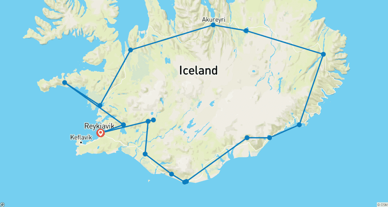 Mapa do percurso de Excursão guiada de 10 dias | Iceland Complete - Grupo Pequeno