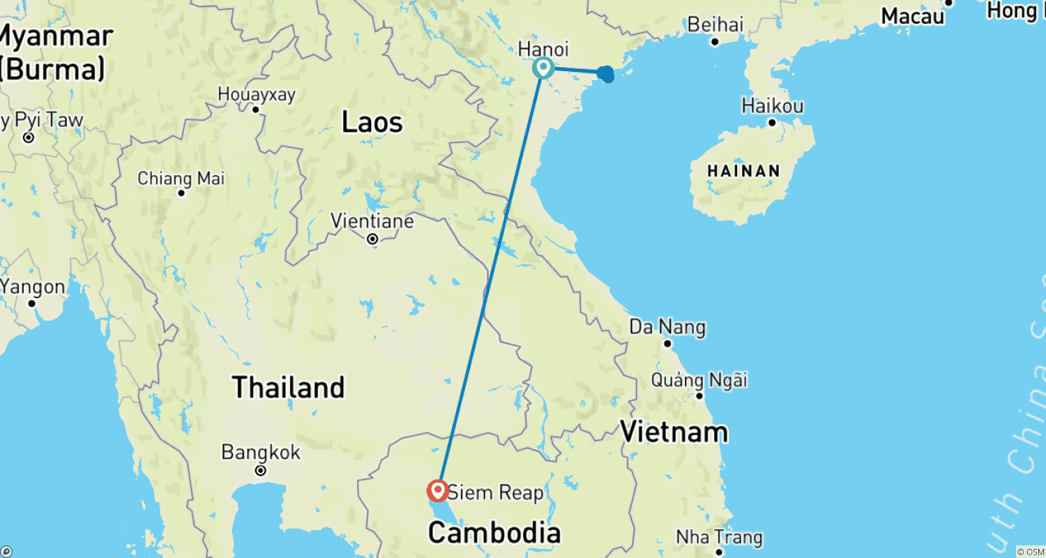 Mapa trasy: Hanoi i Siem Reap 6 dni 5 nocy