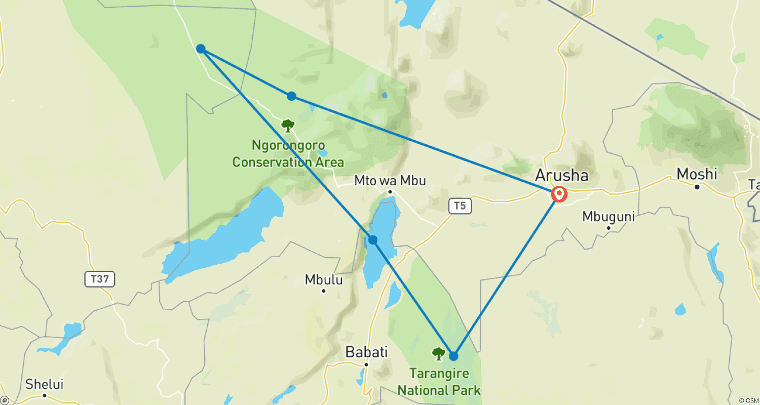 Mapa trasy: 7 Dni - Safari z Wielką Migracją Gnu w Tanzanii