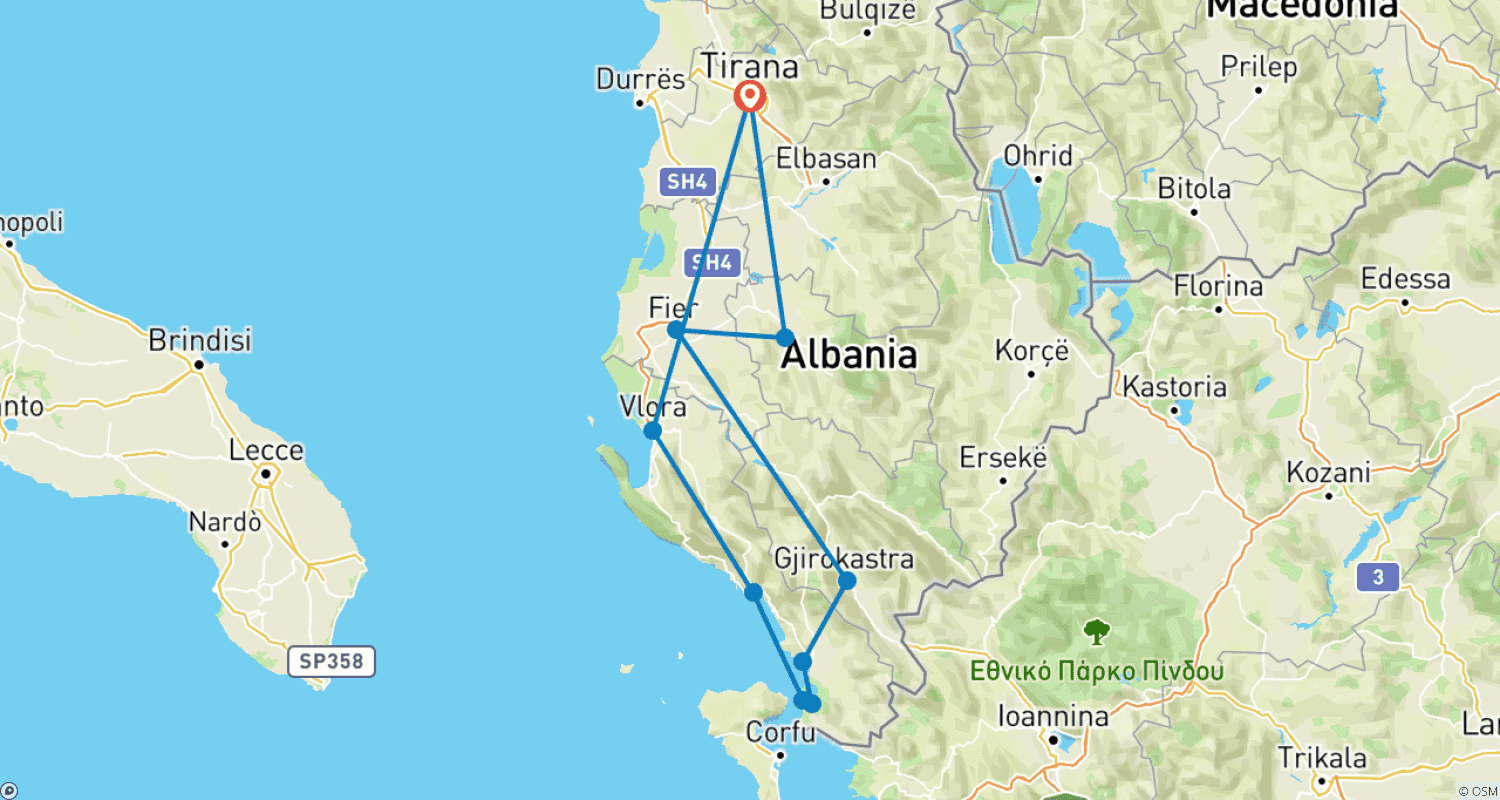 Route map for Cultural & Scenic Tour: Southern Albania's Best | Berat Gjirokaster Butrint |Riviera