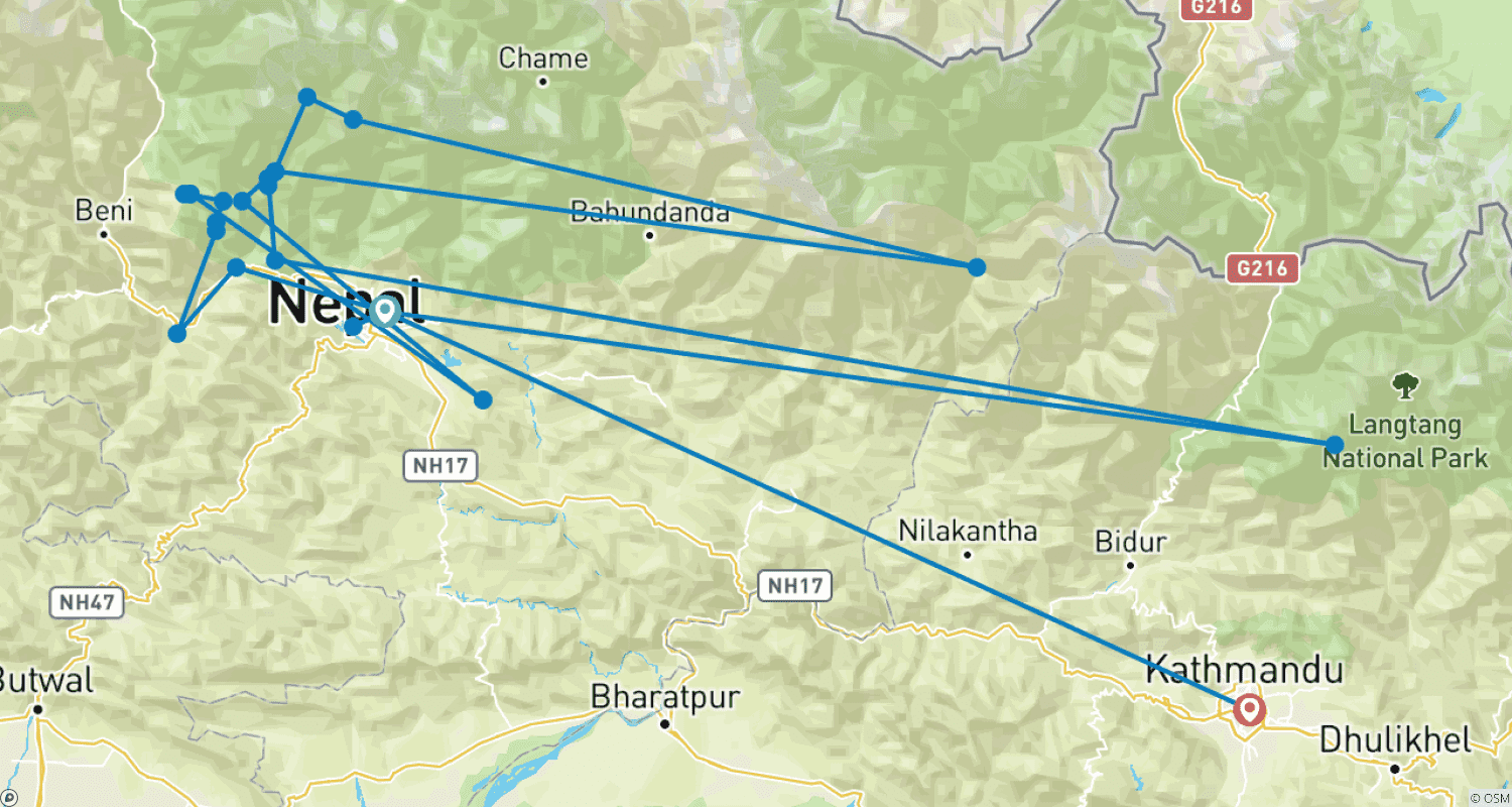 Mapa trasy: Trekking do Bazy Annapurny