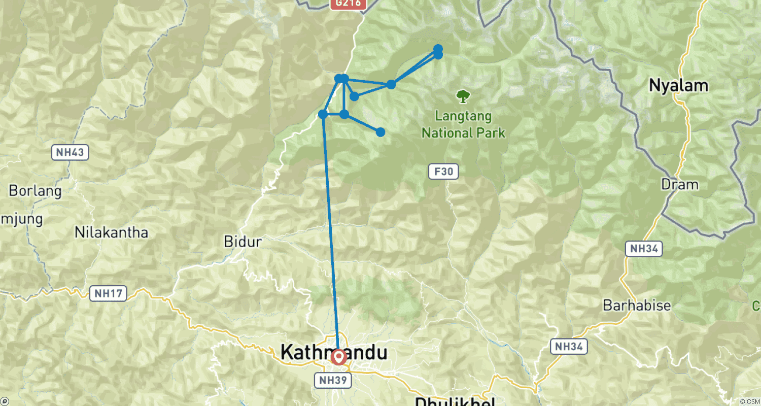 Mapa do percurso de Trekking Langtang Goshainkunda