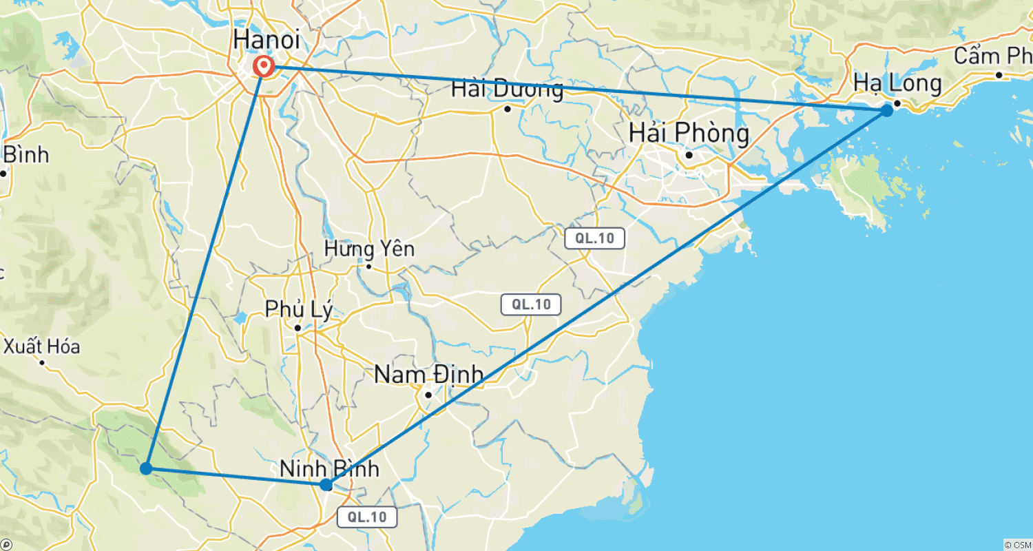 Mapa do percurso de Explore Hanói - Baía de Ha Long - Ninh Binh - Parque Nacional Cuc Phuong 7 Dias 6 Noites