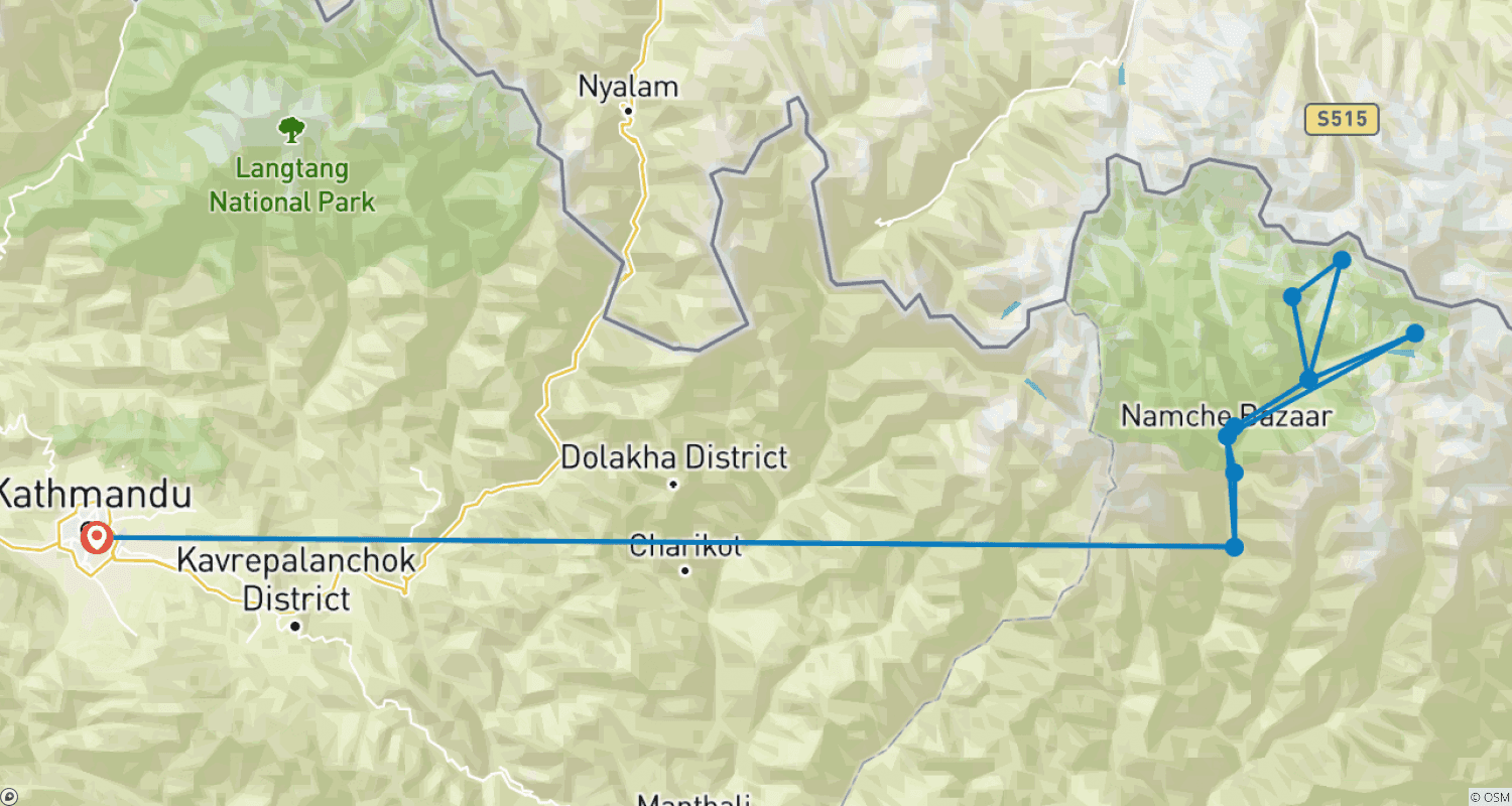 Mapa do percurso de Escalada do Pico Island com Trekking ao Acampamento Base do Everest