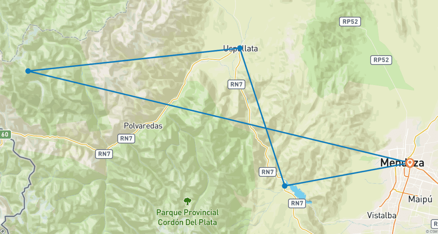 Mapa trasy: 4-dniowa wycieczka po Mendozie