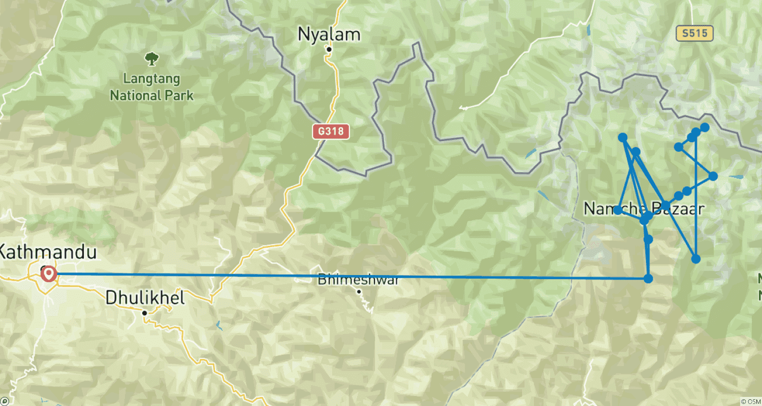 Mapa trasy: Trek Trzech Wysokich Przełęczy Everest - 19 Dni