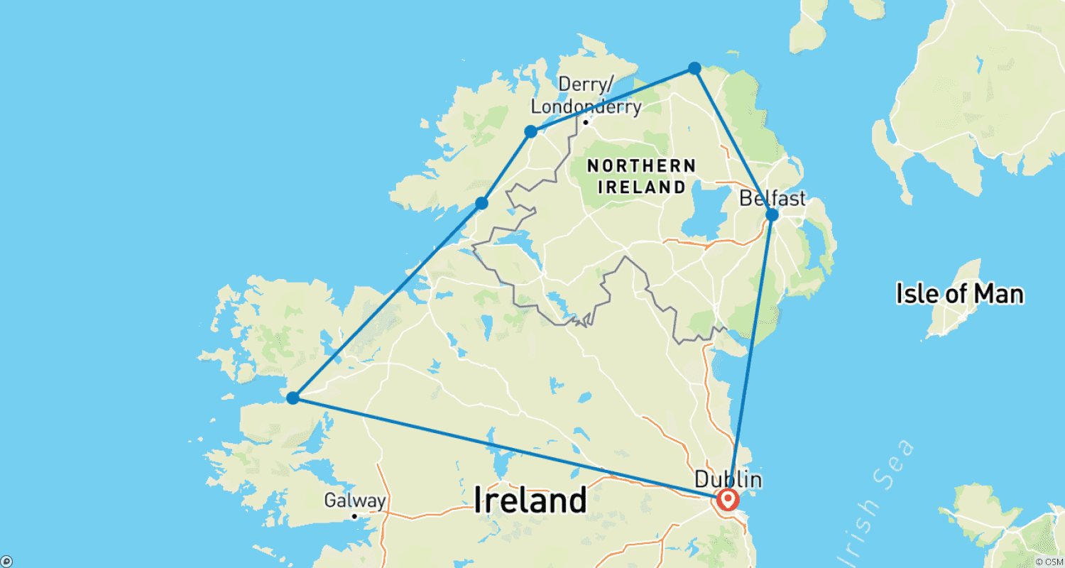 Mapa trasy: Kraina Gigantów - wielodniowa wycieczka po Irlandii w małej grupie