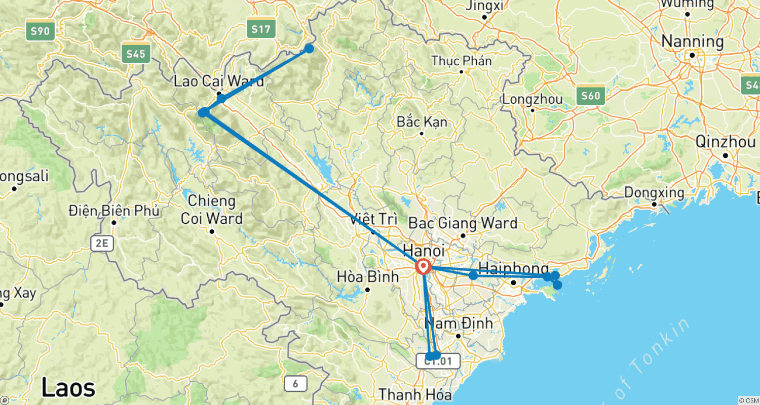 Mapa trasy: Pakiet wycieczkowy po Północnym Wietnamie: Hanoi, Sapa i Zatoka Ha Long