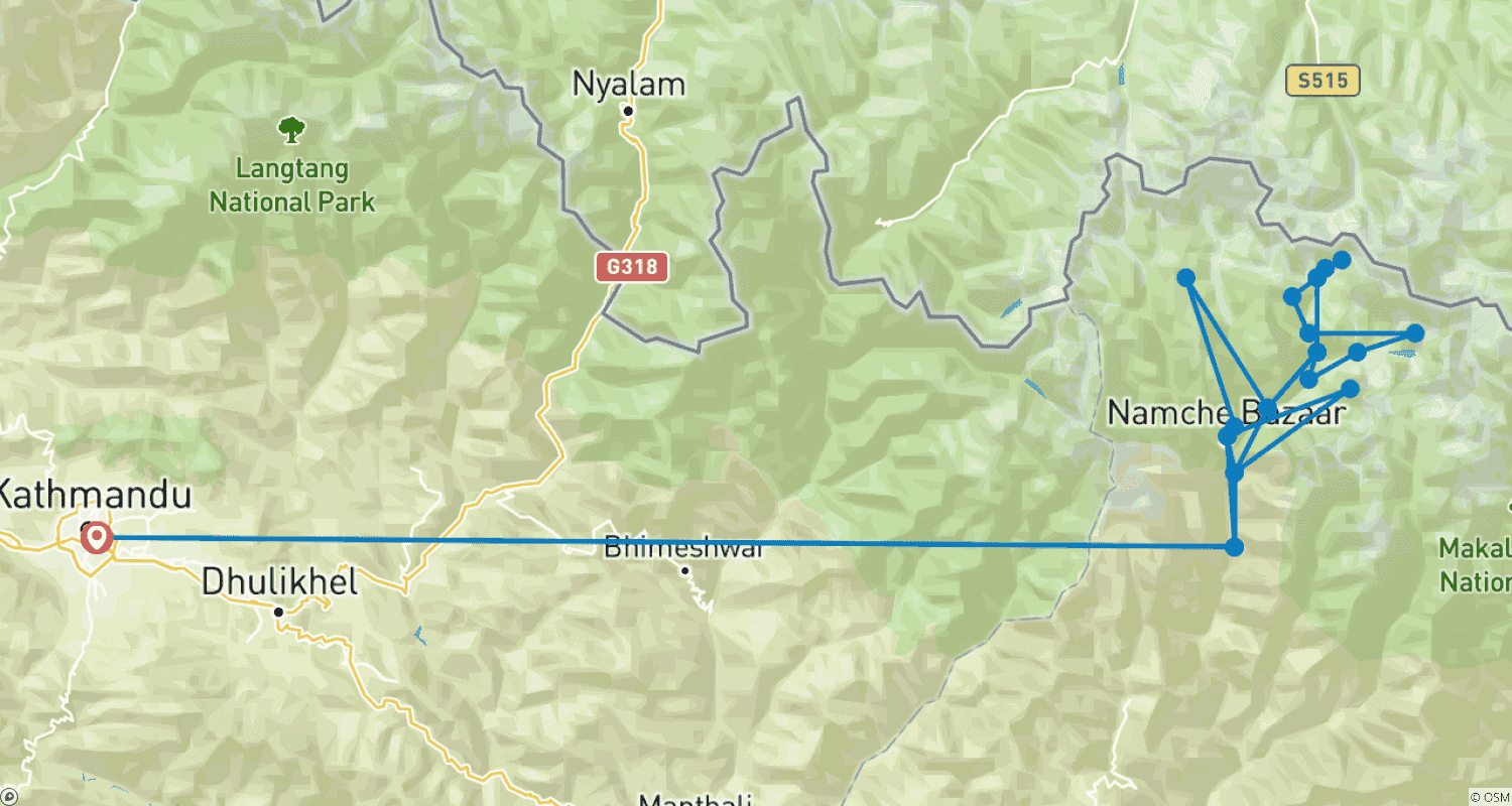 Mapa do percurso de Trekking ao Acampamento Base do Everest - 14 Dias