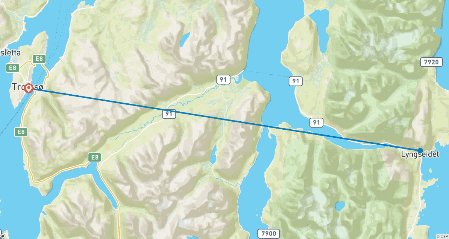 Mapa do percurso de Sob a Aurora Boreal: Sonhos Árticos na Noruega